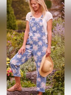 April Cornell Cottage Denim Overall Sz L NWT